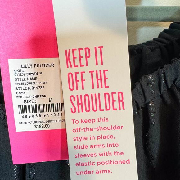 NWT LILLY PULITZER Emilee Long Sleeve Off Shoulder top Onyx metallic sheer 2217 - Picture 8 of 12